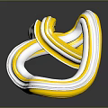 Cartoon Scene With White And Yellow Curved Flowing 3D Shiny Shape On Dark Background