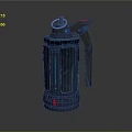 Modern Sci Fi Weapon With Black Body Blue Glowing Lines Red Button And Metal Handle