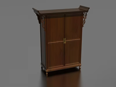 Traditional Wooden Entryway Console Cabinet With Carved Details And Brass Hardware 3d model
