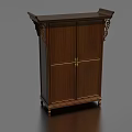 Traditional Wooden Entryway Console Cabinet With Carved Details And Brass Hardware