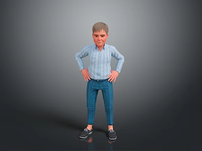 Man in Blue Striped Shirt and Blue Pants Standing with Hands on Hips 3d model