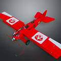 Red Vintage Biplane Model With Double Wings White Emblems And Wooden Propeller