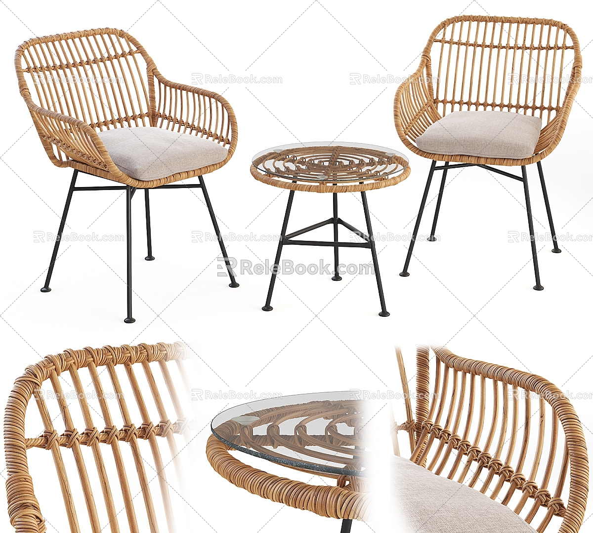 Modern Rattan Table and Chair Combination Modern Table and Chair Round Table Leisure Chair Negotiation Table and Chair Rattan Chair Coffee Table 3d model