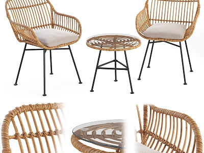 Modern Rattan Table and Chair Combination Modern Table and Chair Round Table Leisure Chair Negotiation Table and Chair Rattan Chair Coffee Table 3d model