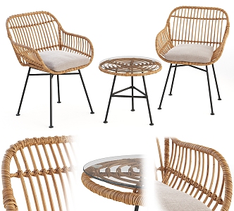 Modern Rattan Table and Chair Combination Modern Table and Chair Round Table Leisure Chair Negotiation Table and Chair Rattan Chair Coffee Table 3d model