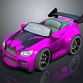 Pink Convertible Sports Car With Black Accents Carbon Fiber Spoiler And Alloy Wheels