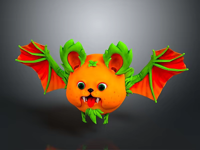 Cute Orange Bat Like Creature With Green Ears Red Wings And Playful Expression 3d model