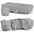 Cozy Soft Sofa Bench With Fringed Gray Beige Brown Blanket And Matching Ottoman