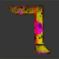 L Shaped Decorative Household Item With Yellow Brown Body Pink Black Spots On Reflective Surface