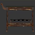 Vintage Wooden Dining Table With Colored Striped Top And Drawer Shelf