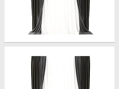 Stylish Black And White Curtains With Elegant Floor Length Drapery Design 3d model