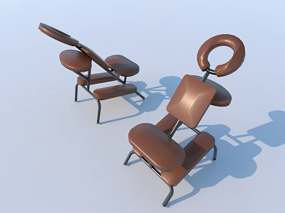 Brown Leather Medical Examination Chairs With Metal Frames And Circular Headrests 3d model