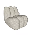 Beige Plush Single Sofa With Rounded Curved Design And Small Round Pillow