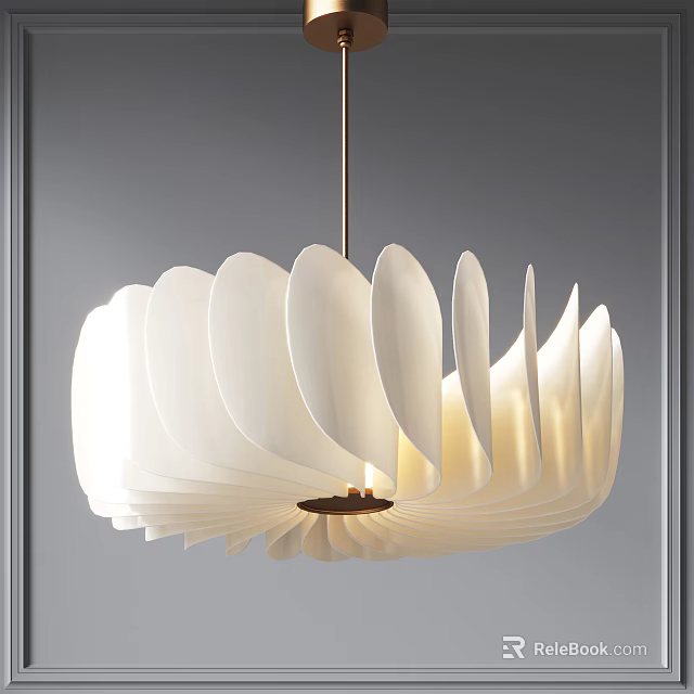 Elegant Modern White Layered Leaf Shaped Chandelier With Stylish Petal Design Fixture 3d model 