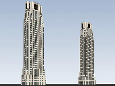 Two Modern Office Buildings With Glass Curtain Walls and High Rise Design 3d model