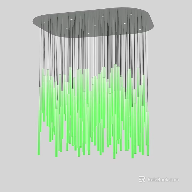 Modern Green Chandelier Featuring Hanging Slim Vertical Glass Tubes Design 3d model 