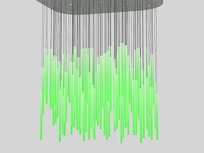Modern Green Chandelier Featuring Hanging Slim Vertical Glass Tubes Design 3d model