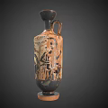 Ancient Greek Style Ceramic Vessel With Hand Painted Figure Designs And Black Beige Color