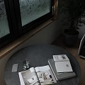 Cozy Round Table And Chair Set By Rainy Window With Green Plants Books And Lemon