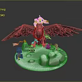 Fantasy Armored Character Riding Giant Eagle On Snowy Base With Rocks And Red Flag