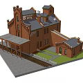 Industrial Factory With Red Brick Structure Multiple Towers Grey Roof And B & W Signage