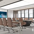 Modern Conference Room Interior With Large Table Comfortable Chairs Digital Display And Ceiling Lighting 3d model