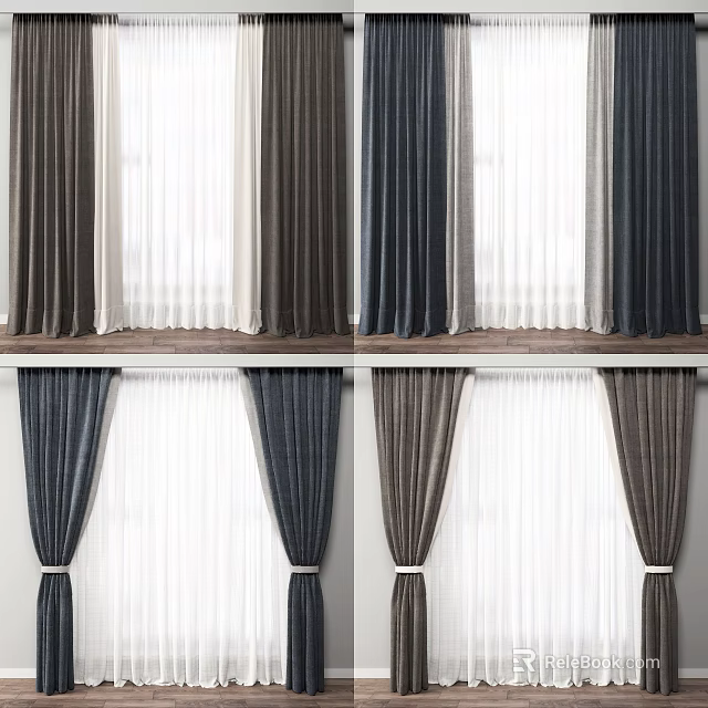 Multiple Color Curtains With Double Layer Design For Home Window Decoration 3d model