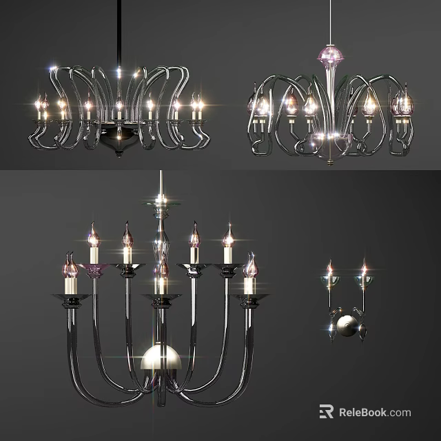 Elegant Modern Lighting Combinations Featuring Metal Frames Multiple Bulbs And Candle Designs 3d model 