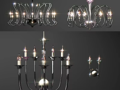 Elegant Modern Lighting Combinations Featuring Metal Frames Multiple Bulbs And Candle Designs 3d model