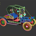 Classic Dark Blue Vintage Car With Black Top Gold Accents And Retro Headlights