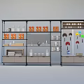 Modern Multi tiered Display Shelving With Retail Products And Storage Cabinets 3d model