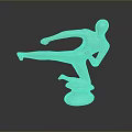 Golden Male Sculpture Displaying Dynamic Kicking Pose with Shiny Base and Dark Background