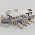 Modern Wooden Rectangular Dining Table Set With Six Upholstered Seat Chairs 3d model