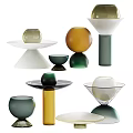 Assorted Color Glass Decorative Ornament Set With Spherical Cylindrical And Bowl Shaped Pieces