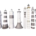 Garden Ornaments Lighthouse Models With Various White Gray Striped Spiral And Cylindrical Shapes