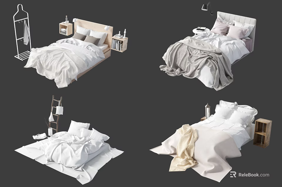 Modern Double Bed Bedroom With White Bedding Pillows And Bedside Lamps 3d model