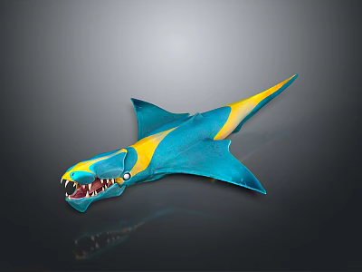 3D Rendered Colorful Blue And Yellow Aquatic Shark With Sharp Teeth And Streamlined Body 3d model