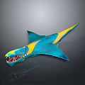 3D Rendered Colorful Blue And Yellow Aquatic Shark With Sharp Teeth And Streamlined Body