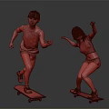 Two People Engaged In Skateboarding With Dynamic Movements Against Dark Background 3d model
