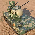Military Functional Vehicle Featuring Twin Cannons Radar Camouflage Paint XT003 Red Star On Desert Terrain