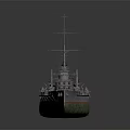 Old Battleship 3D Model With Multiple Masts Smokestacks Gray And Orange Brown Hull 3d model