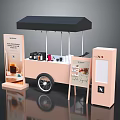 Pink Mobile Food Cart With Black Canopy And Menu Boards For Drinks Service