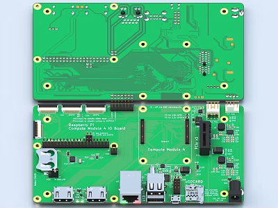 Industrial Equipment Circuit Boards with Green Electronic Components and Technical Interface Layout 3d model