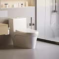 Modern Bathroom Interior Featuring White Toilet Wooden Vanity And Glass Shower Enclosure