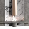 Modern Fireplace Interior Design with Marble Background Gray Walls and Burning Flames