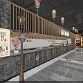 Japanese Style Restaurant Interior With Counter Lanterns Wooden Decor And Wine Racks