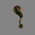 Ornate Green Curved Weapon with Purple Accents Golden Rings and Decorative Head