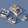 Stack of Various Books and Magazines with Different Covers on Gray Background 3d model