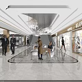 Elegant Shopping Mall Lobby With Chandelier Escalator People And KLOVA Storefronts