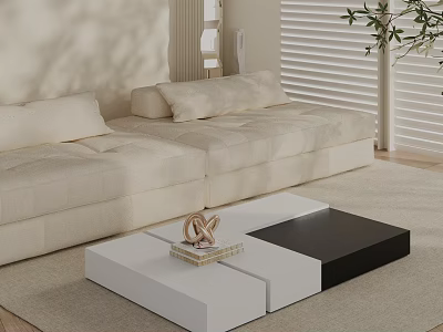 Modern Geometric Coffee Table In White Black Design With Gold Decor For Minimalist Living Room 3d model